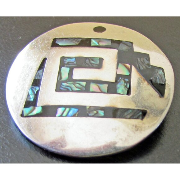 Sterling Silver Abalone Inlay Pendant Brooch Taxco Mexico 925 Abstract TP 118 - Picture 1 of 2